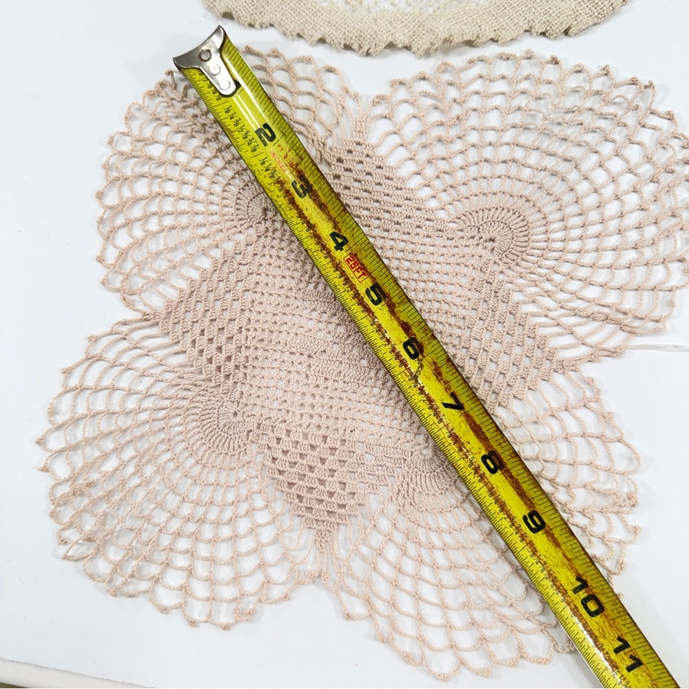 Lot Of 2 Vintage Handmade Lace Crochet Doilies, Table Decor, Nature Beige 9”-10” - Picture 6 of 7